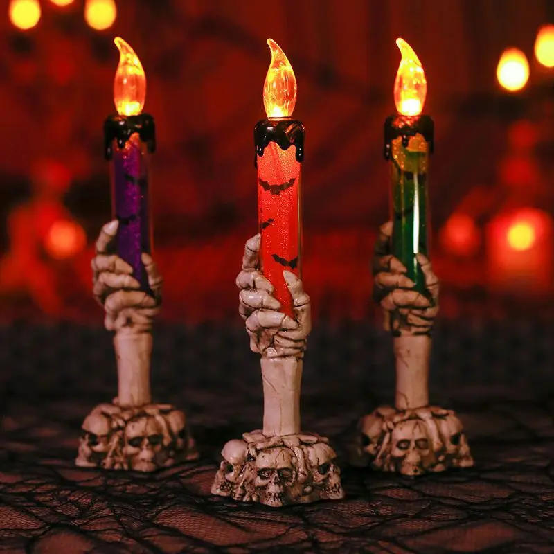 Halloween Party Skull LED Candle Light Bat Skeleton Ghost Handheld Flame Stand Lamp Decor Horror Props | Дом и сад