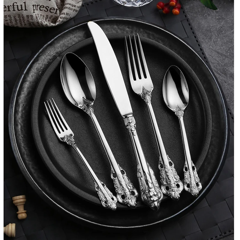 

5PCS/Set Gold Stainless Steel Cutlery Set Silver Fork Spoons Knives Set Matte Tableware Kitchen Tea Coffee Spoon Dinnerware