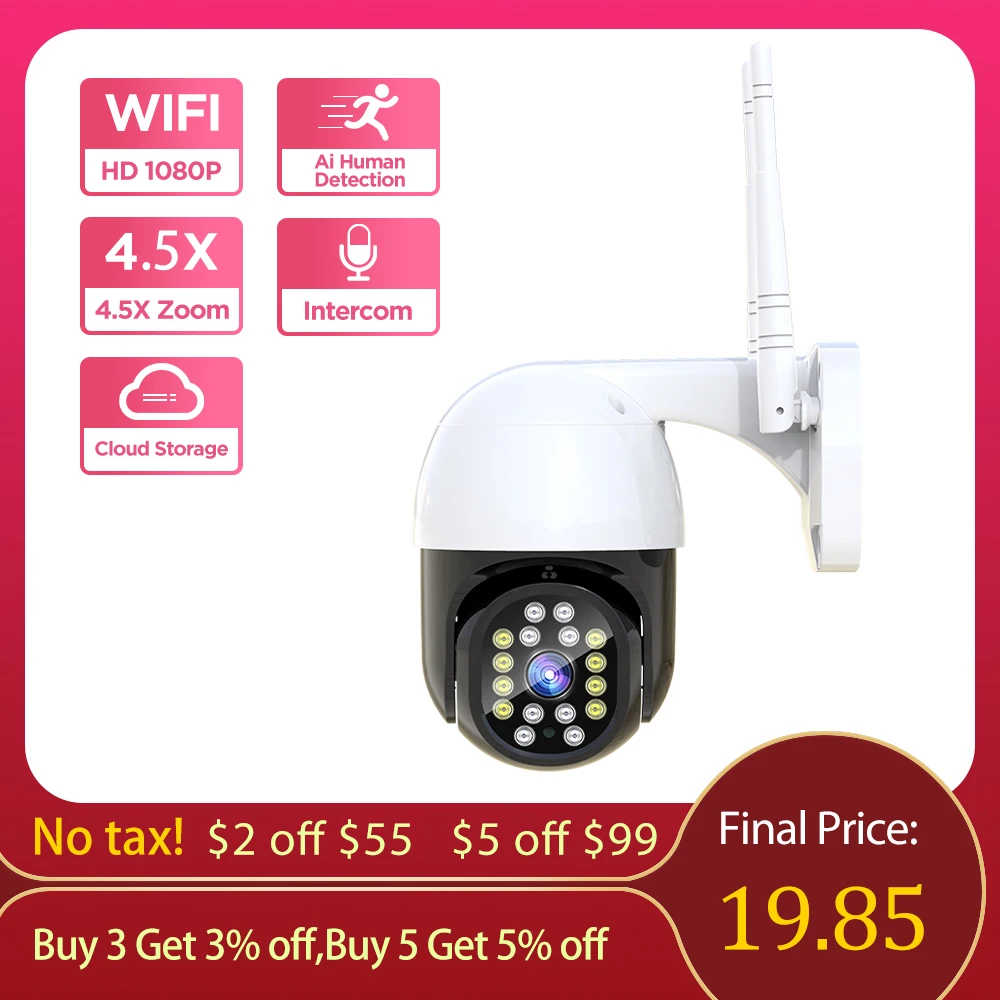 

1080P PTZ outdoor wifi camera 4X Digital Zoom AI Human Detect Wireless IP Camera H.265 P2P ONVIF Audio 2MP Security CCTV Camera