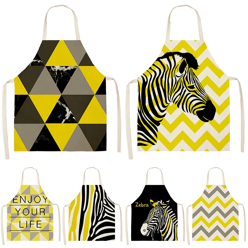 

Geometric Yellow Zebra Deer Pattern Kitchen Sleeveless Aprons Cotton Linen Bibs 53*65 Household Women Cleaning Cooking 46493
