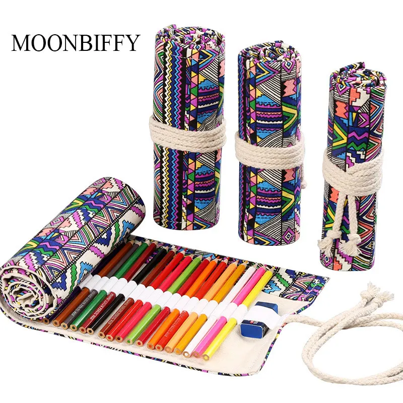 

12/24/36/48 Holes Roll Colored Pencil Case Kawaii School Office Supplies Pen Bag For Kids Cute Large Pencil Cases Box Stationery