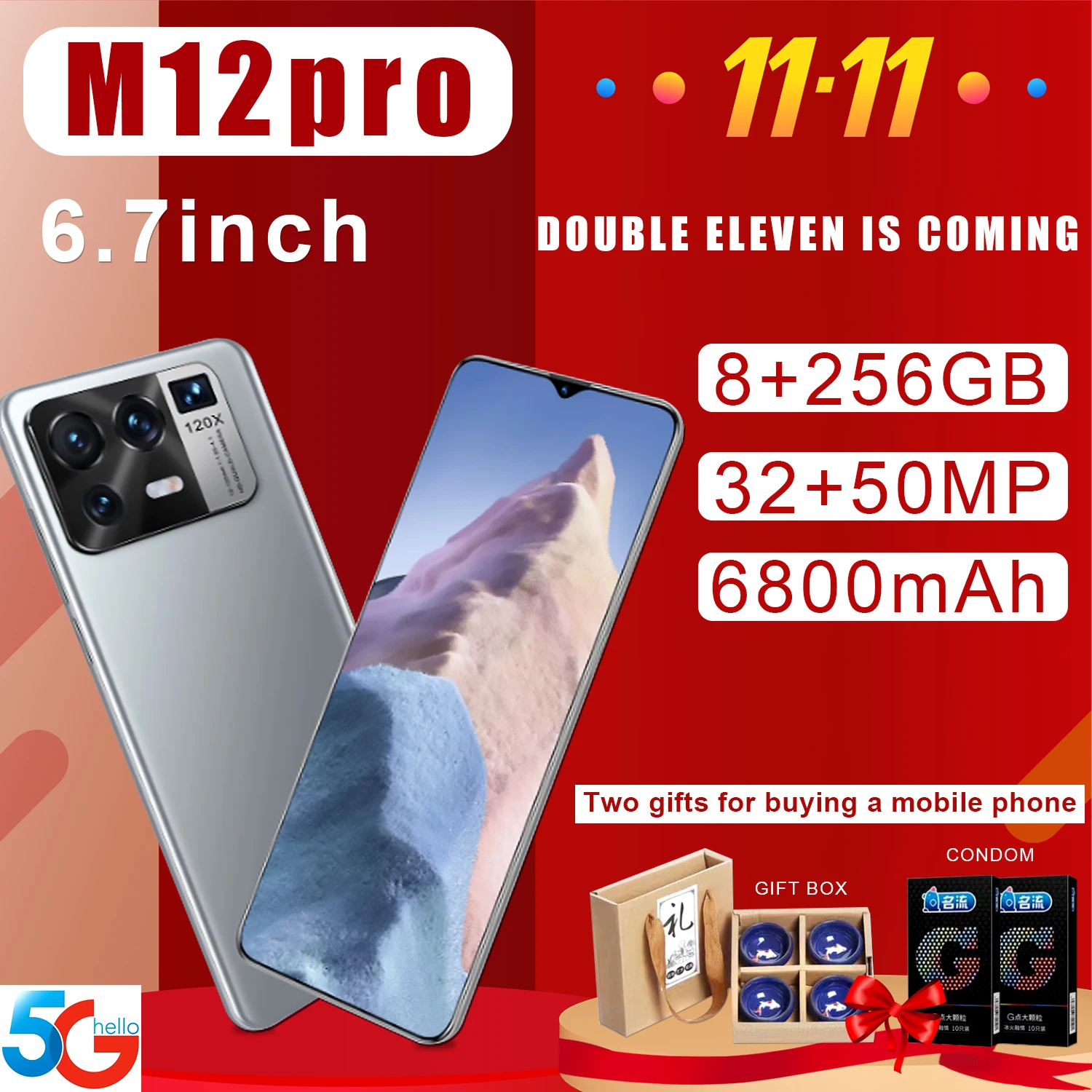 

Global Version M12 Pro 16G+ 512G Andriod 11 Sim Dual + Micro Qualcomm Snapdragon 888 Smart Phone 5G Network 32 + 50mp 6.7 Inch