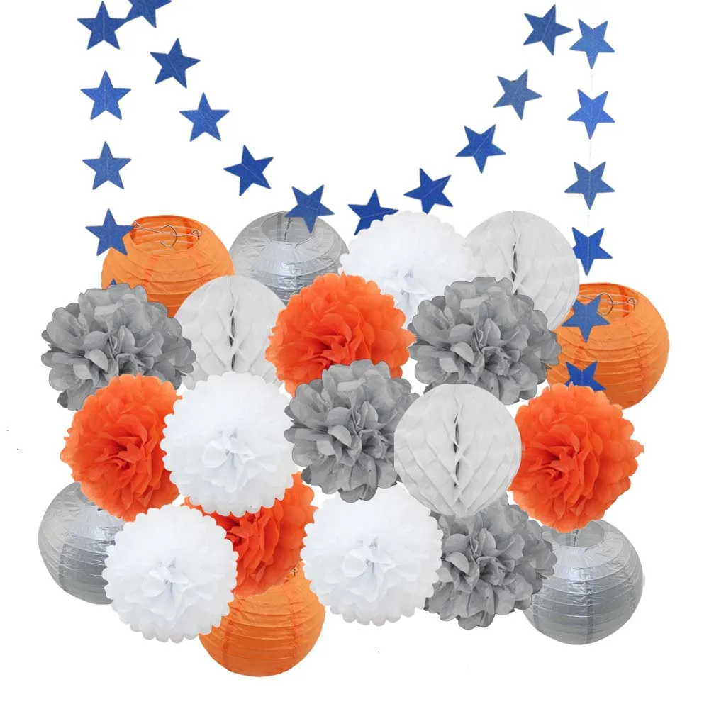 Silver Orange Set Лидер продаж 22 шт./компл. золото/черный/белая Круглая Бумажная Фонари Выпускной 50th День рождения одолжение рождественское год висит Изделия из бумаги - Color: Silver Orange Set