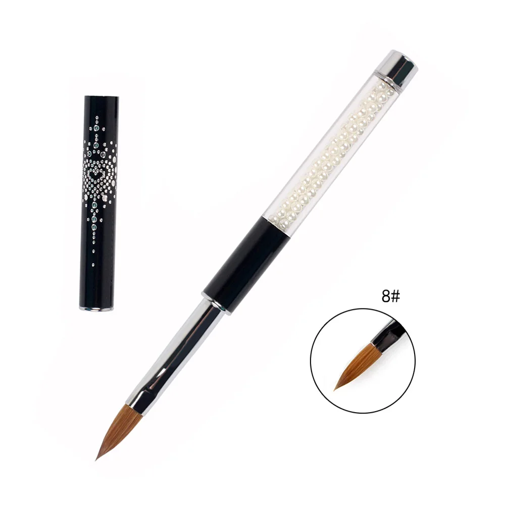 SIZE 8 ANGNYA/1 шт., акриловая кисть для маникюра из колинского соболя 2#4#6#8#10#, розовые стразы, декорированные металлическими ручными кистями для ногтей, сделай сам, для рисования ногтей - Цвет: SIZE 8