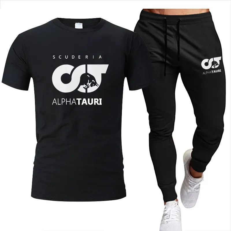 

Summer Men Sets Brand Printed F1 Scuderia Alpha Tauri Pierre Gasly Racing Drive To Fashion Short Sleeve Cotton T-shirt+Trousers