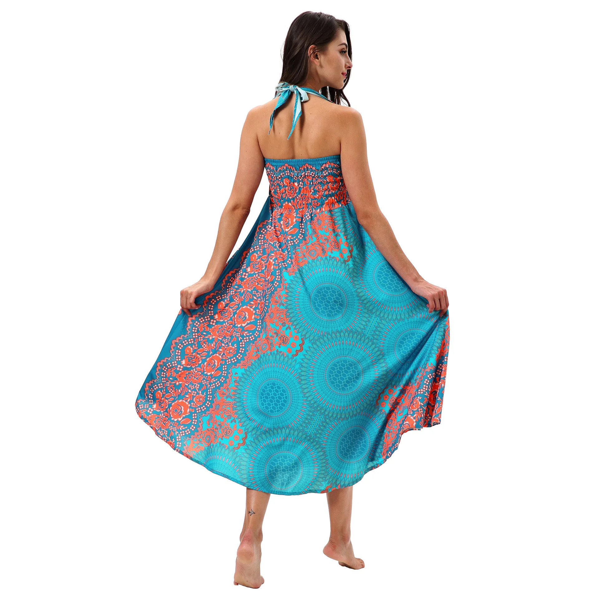 Один размер платье с цветочным принтом для женщин в тайском стиле Bing Пышная юбка