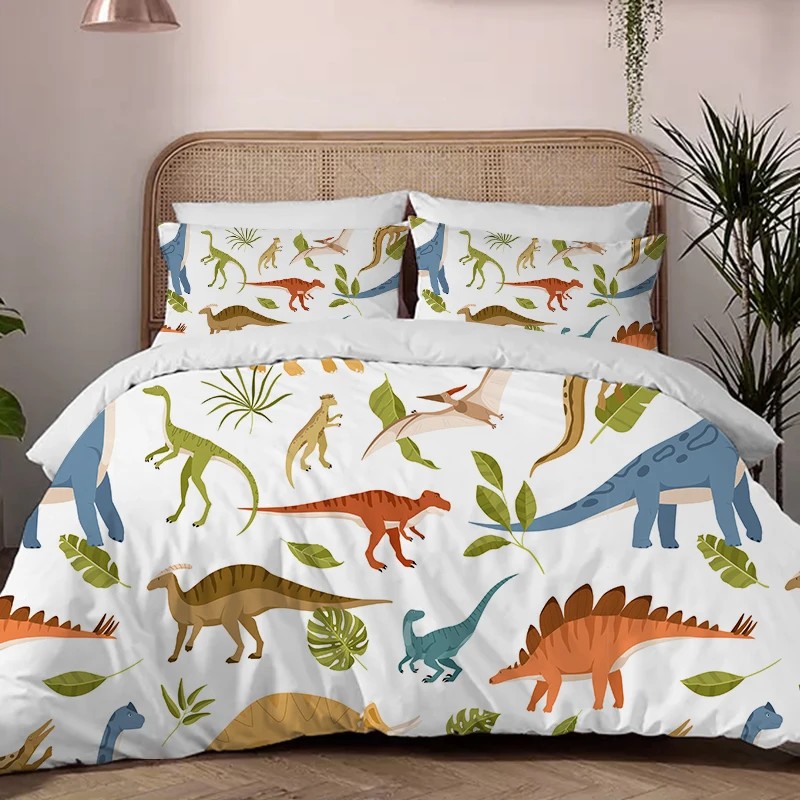 

150x200 135x200 Duvet Cover Cartoon Dinosaur Printed Cute Bedding Set For Kids Girl Boys With Pillowcases Double Single Size