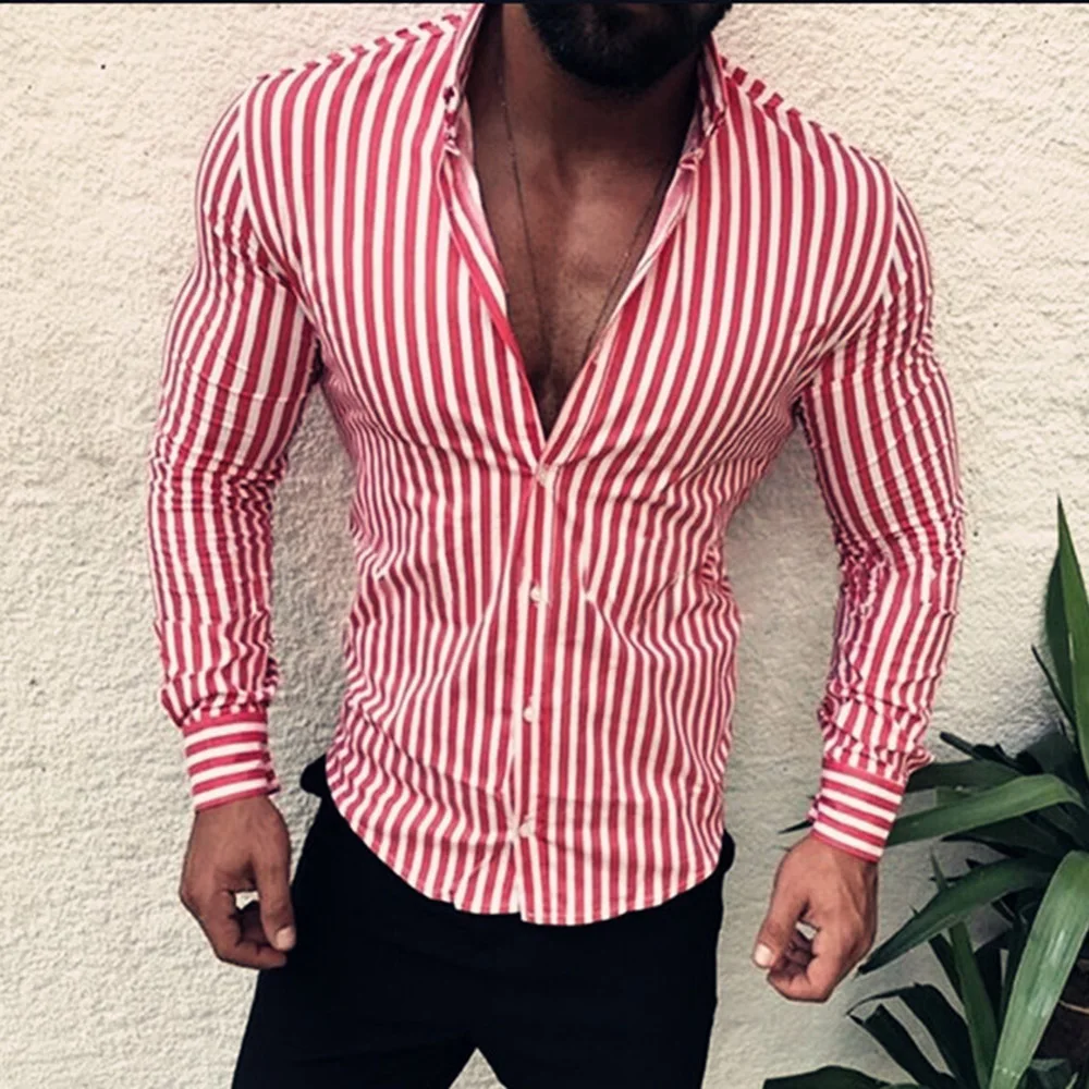

Spring Autumn New Men's Trend Handsome Self-cultivation Youth Casual Long-sleeved Striped Printed Shirt 2021 Men's Fashion Shirt