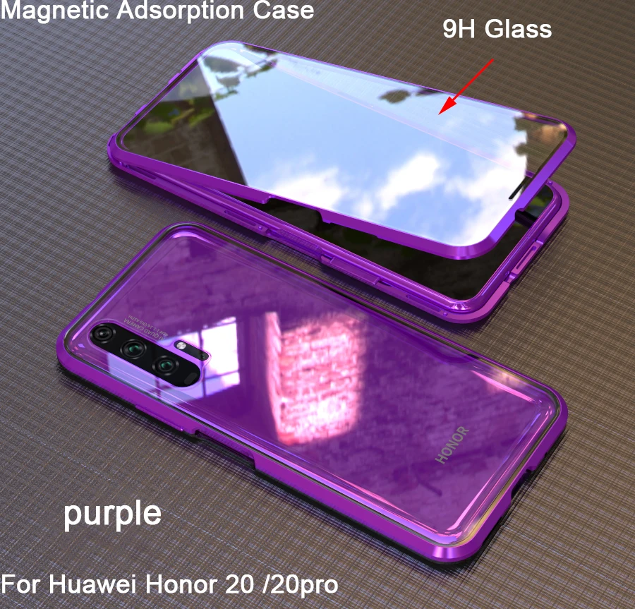 magnetic adsorption 360 full case for huawei honor 20 pro tempered glass the front back cover for honor 20 cases metal bumper free global shipping