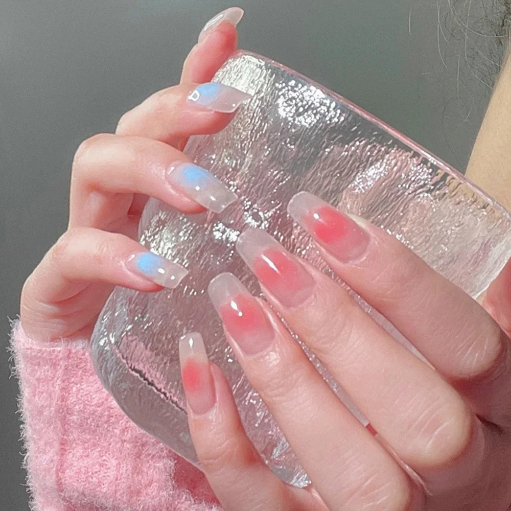 24 шт. синий бант розовый длинный гроб накладные ногти носимые балерины