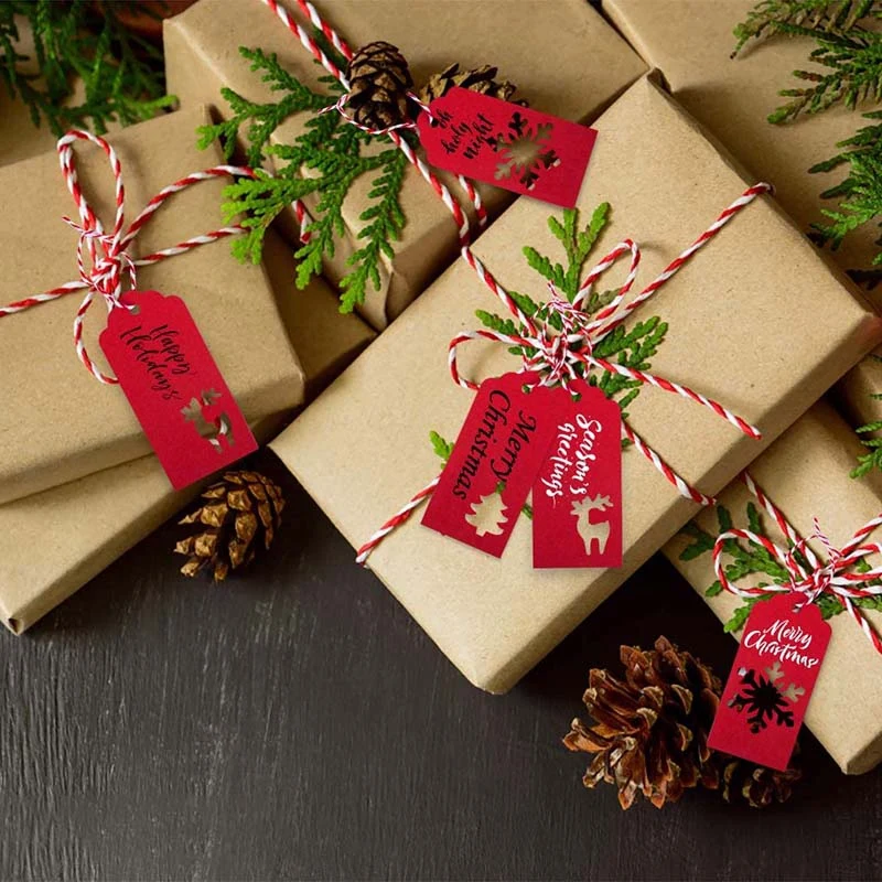 

210Pcs Christmas Paper Tags for Gifts Red Reindeer, Christmas Tree Snowman Christmas Gifts Tags with 30M Cotton Rope