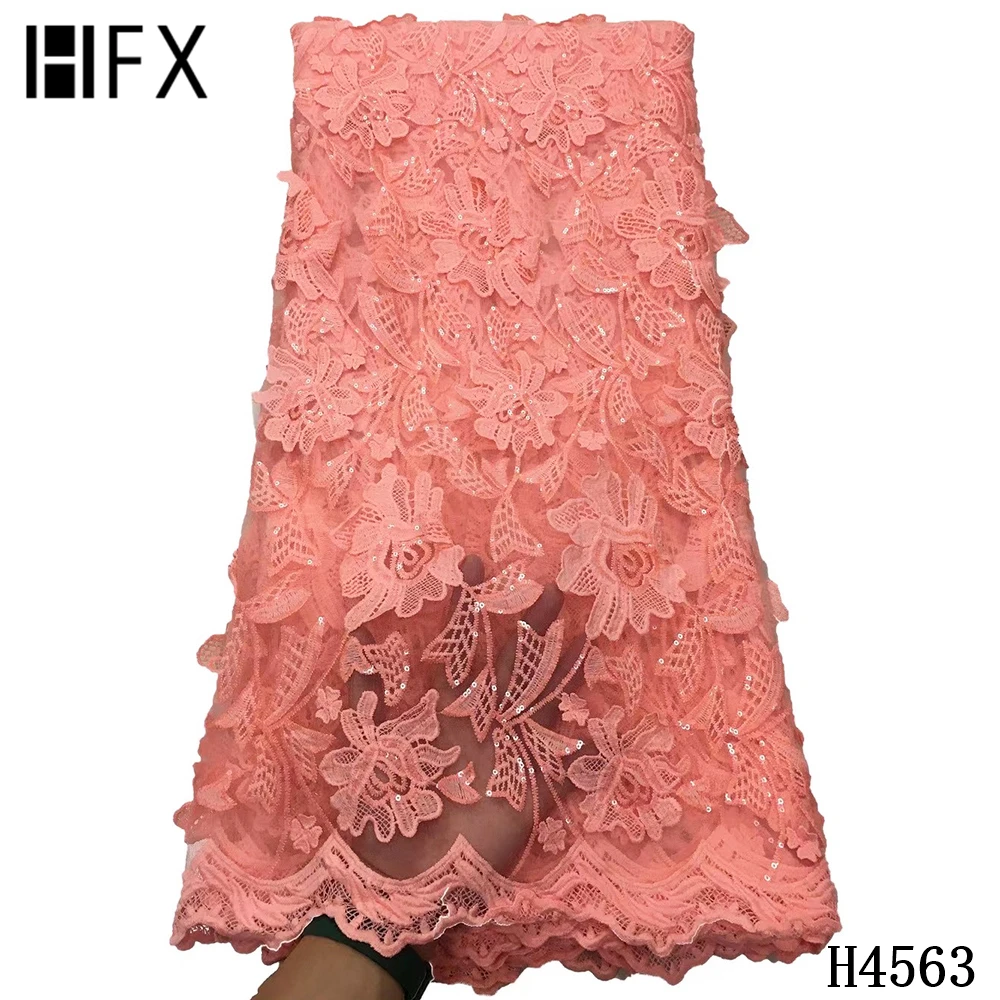 

HFX Latest African Net Lace Fabric 2021 High Quality Sequins Nigerian Lace Fabrics 5 yards French Lace Tulle Lace For Dress