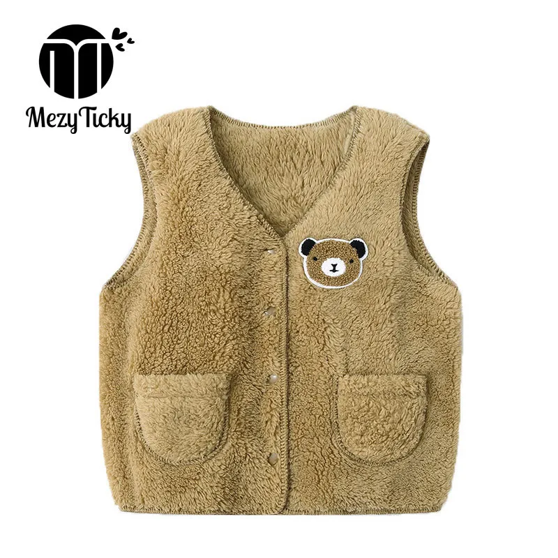Winter Children Fake Fur Vest Baby Girls Bear Waistcoat Kids Cotton Flannel Jacket Toddler Boys Warm Clothes sleeveless Outwear | Мать и