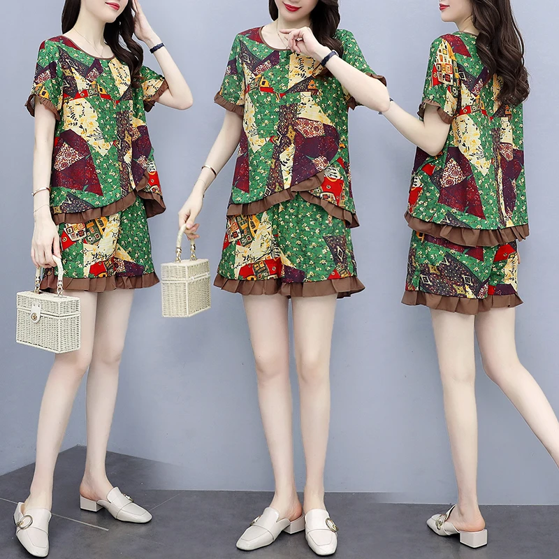 

women's clothing 2021 two piece set women 2 piece sets womens outfits shorts sets summer fashion Printed casual plus size