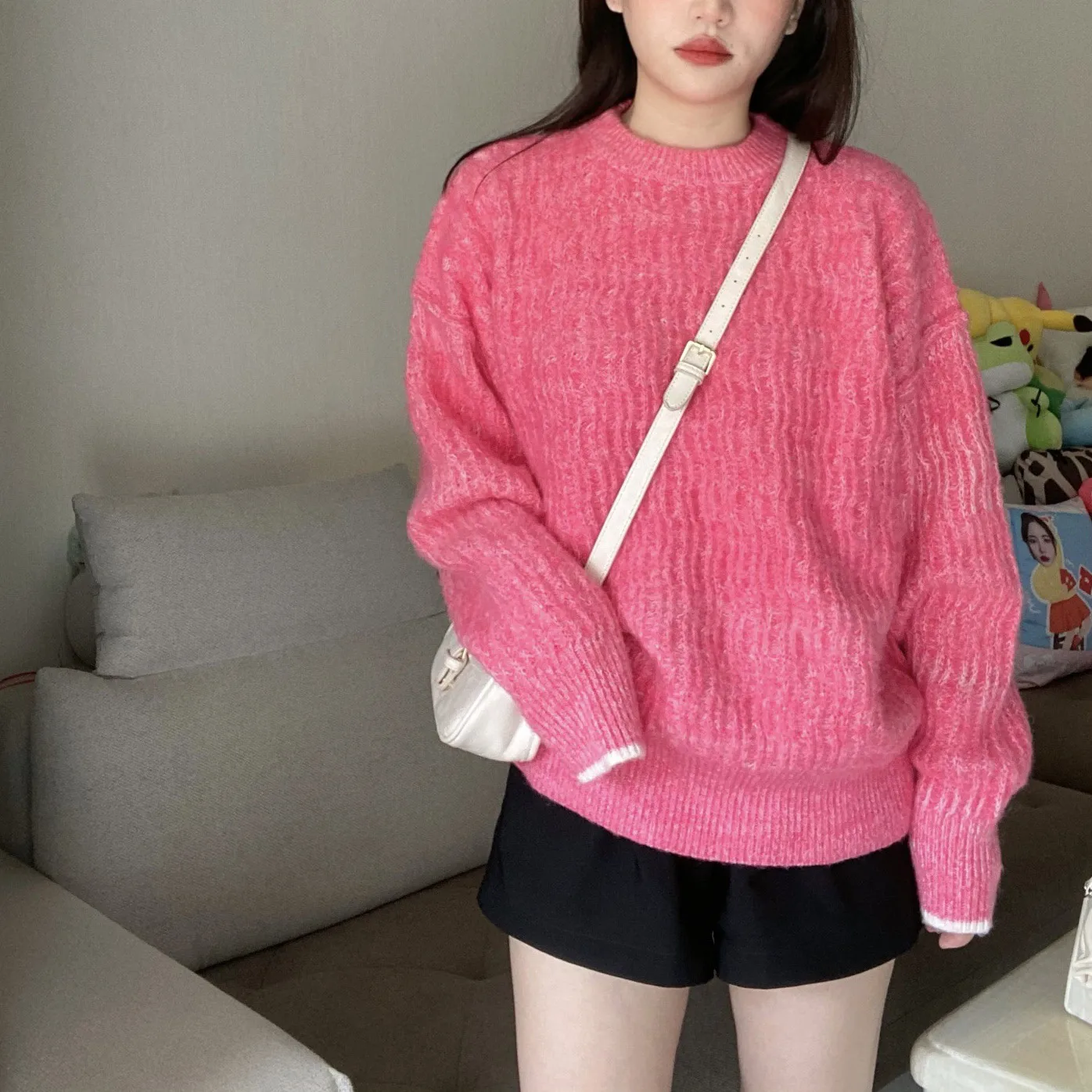 

Женский свитер оверсайз из мохера, толстый теплый зимний свитер, новинка 2020, свободный свитер без застежки, модный розовый пуловер, Sueter Mujer