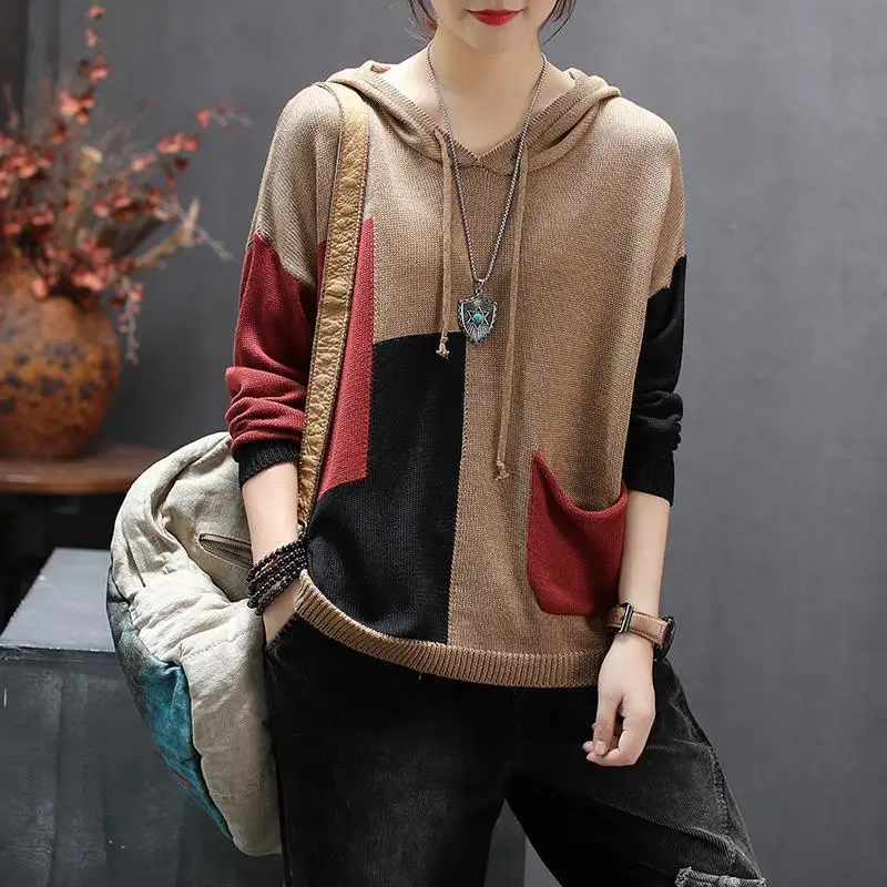 Женский свитер с капюшоном Max LuLu Свободный вязаный пуловер в британском стиле