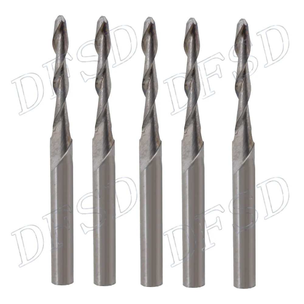 

10PCS 1/8" Carbide Spiral Double Flutes Carbide Ball Nose Cutters 32mm CNC Engraving Bits