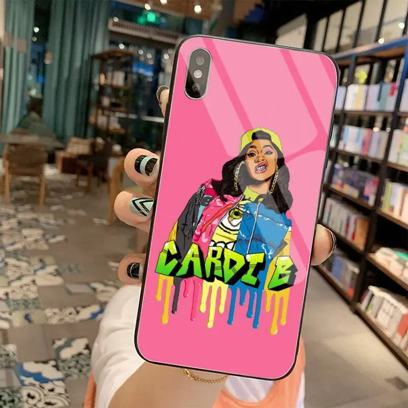 

Dabieshu Rapper Cardi B Black Cell Phone Case Tempered Glass For iPhone 11 Pro XR XS MAX 8 X 7 6S 6 Plus SE 2020 case