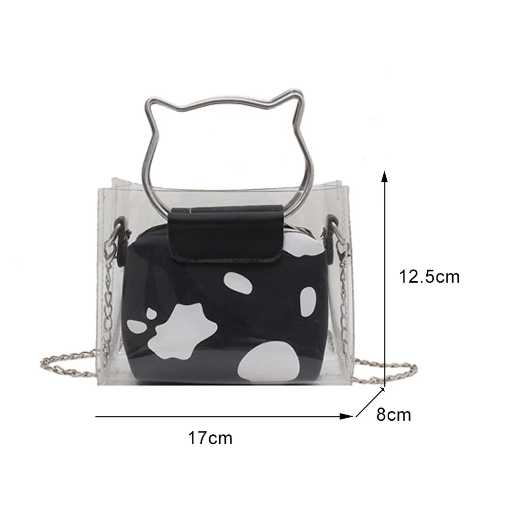 

Vintage Women Composite Bags Transparent Top-handle Chain Shoulder Crossbody Messenger Bag Casual Ladies PU Leather Purse Pouch