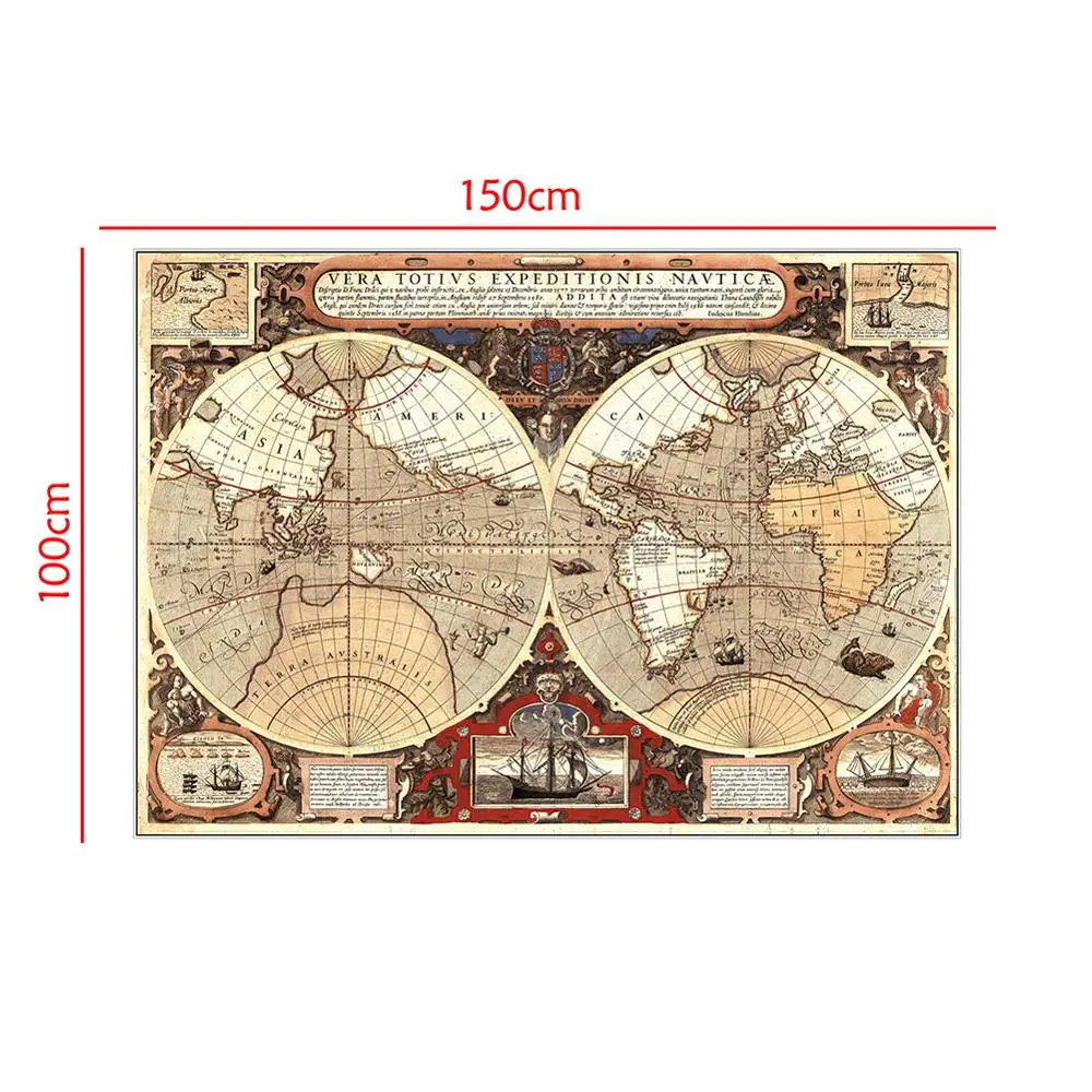 150x100 см винтажный глобус Карта старого мира матовая Нетканая карта коричневые