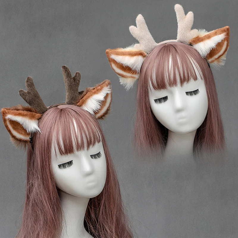 Повязка на голову с ушками из искусственного меха плюшевый олень животное ободок