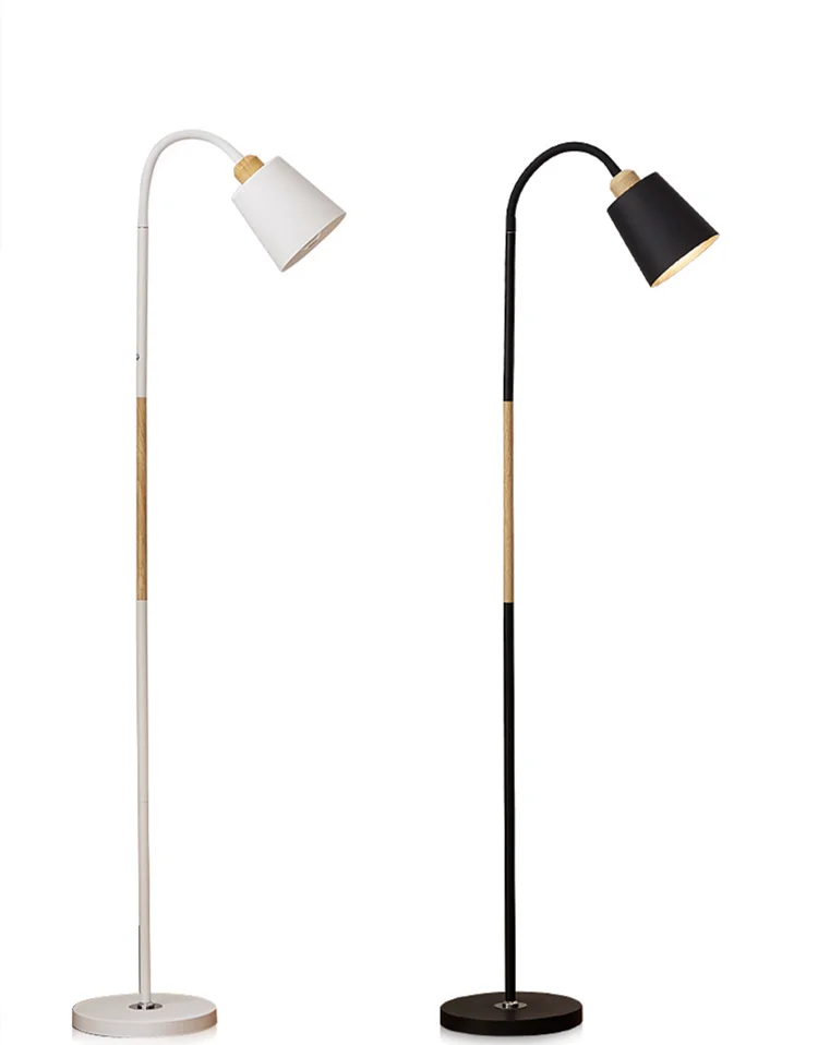 

Nordic bla and white wood floor modern lamp E27 lamp foot corner simple lamp foot bend reng lamp