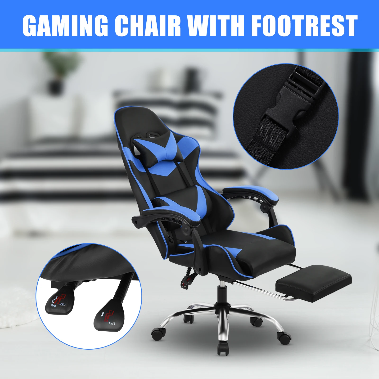 

Racing Gaming Chair Ergonomic Leather Swivel Office Computer Desk Seat