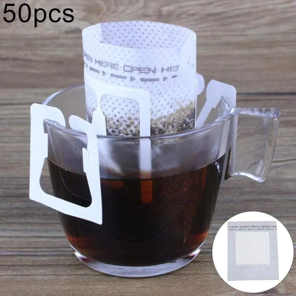 

50Pcs Drip Coffee Thick Filter Bag Portable Hanging Ear Home Office Cafe Paper
