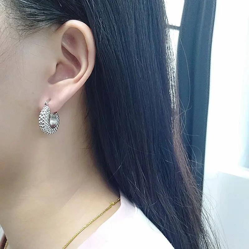 

LIVVY Silver Color Full Ear Hoop Earrings Female High-end Light Luxury Fashion Exquisite Jewelry Gift 2021 Trend