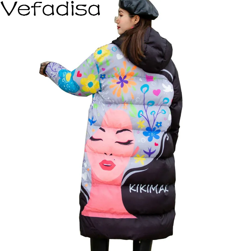 Vefadisa с черным со сшитым Цвет принт героями мультфильмов Женская парка 2021 зимняя