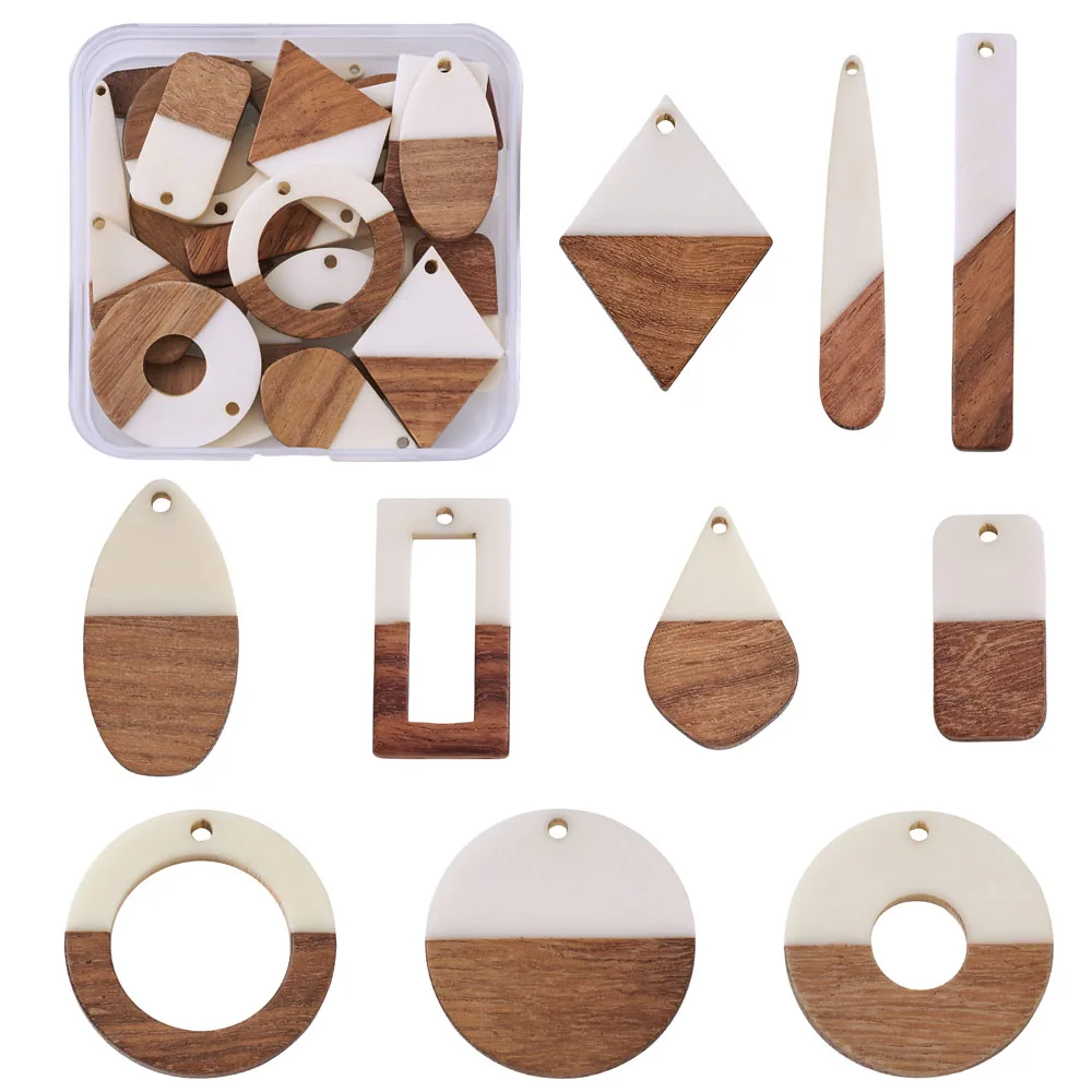 

20pcs/box Resin Wood Pendants Geometric Pendant Wooden Charms For DIY Necklace Earring Jewelry Making Accessories