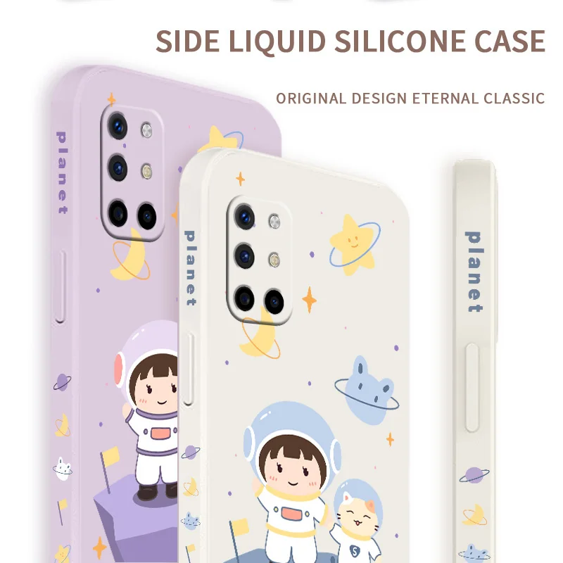 

Funny Cartoon Astronaut Phone Case For Oneplus 8t 9 9pro 9r pro Liquid Silicone Cover