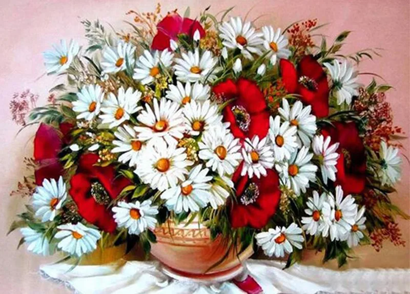 

Jmine Div 5D Flower Basket Daisy Full Diamond Painting cross stitch kits art High Quality Floral 3D paint by diamonds