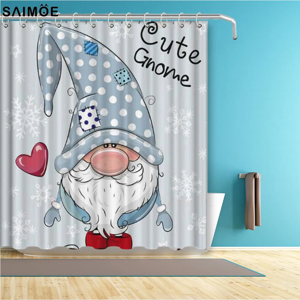 

Christmas Cartoon Gnome Blue Snowflakes Shower Curtain