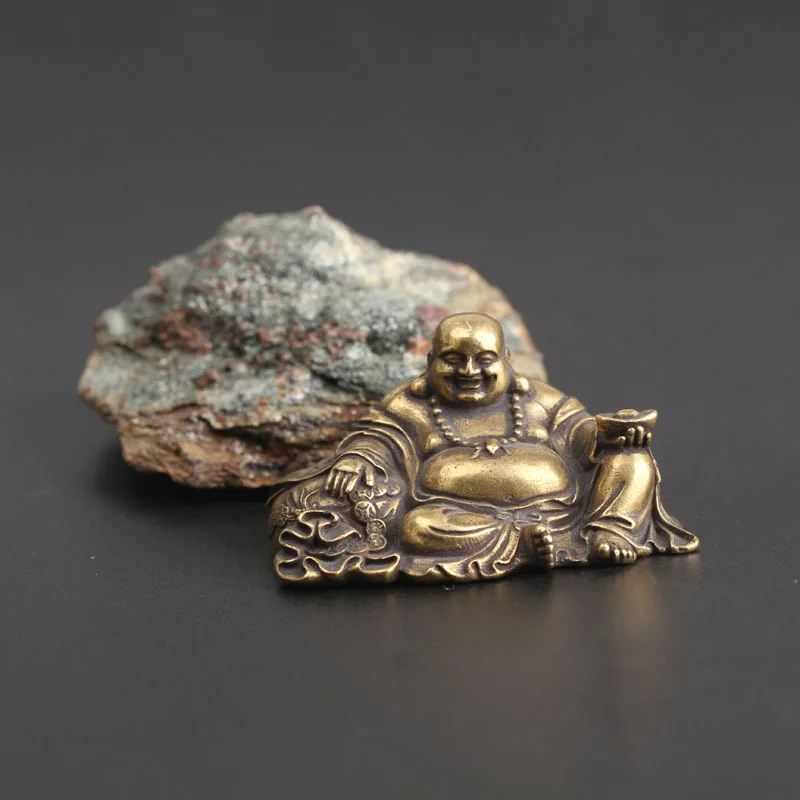 Старинная медная Майтрея статуя Будды маленькое настольное украшение из латуни