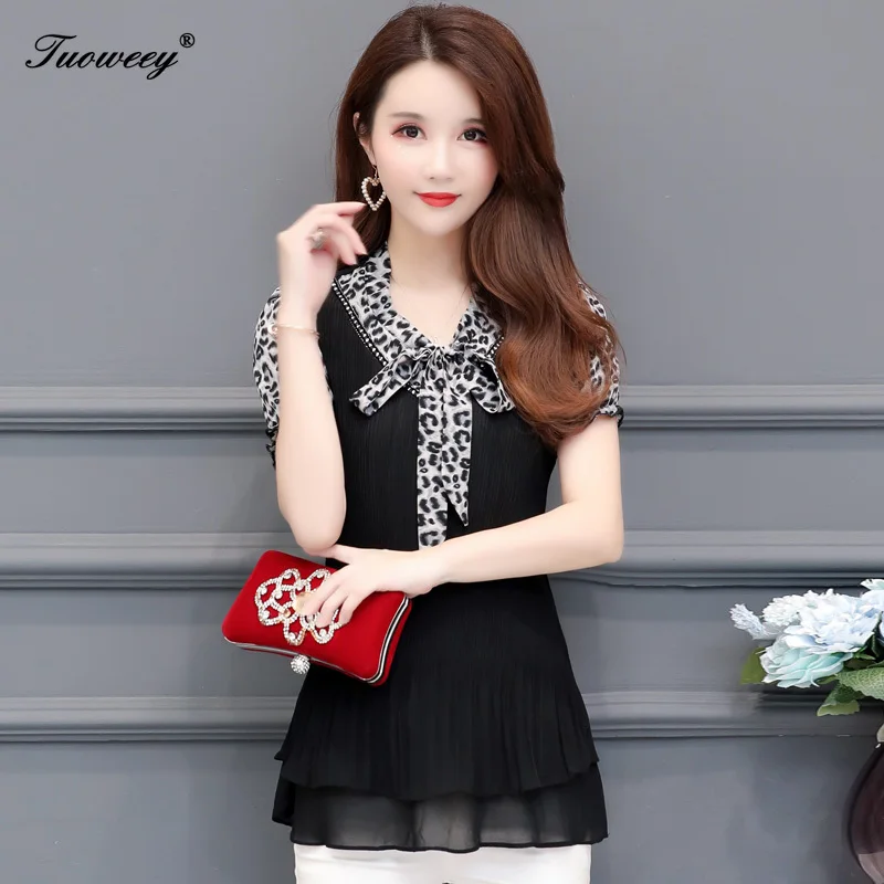 Women's Tunics Plus Size Chiffon Leopard Blouse Shirt Ruffle Womens Tops and Blouses Blusas Mujer De Moda 2019 short sleeve tops | Женская