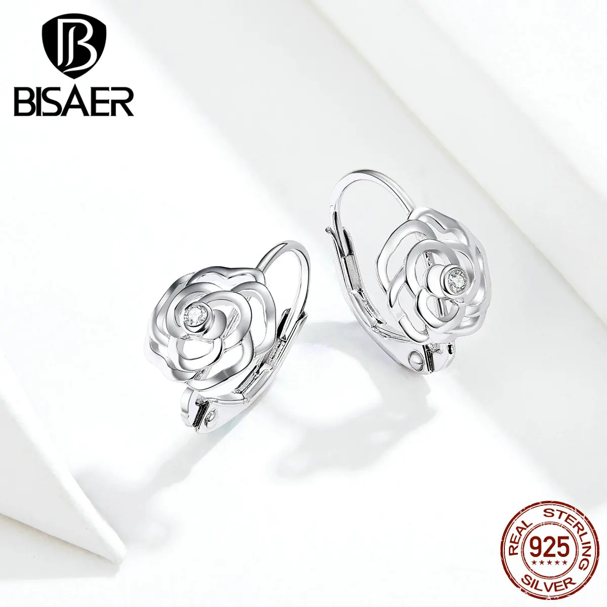 Женские серьги гвоздики из серебра 925 пробы с цветком розы|Серьги-гвоздики| |