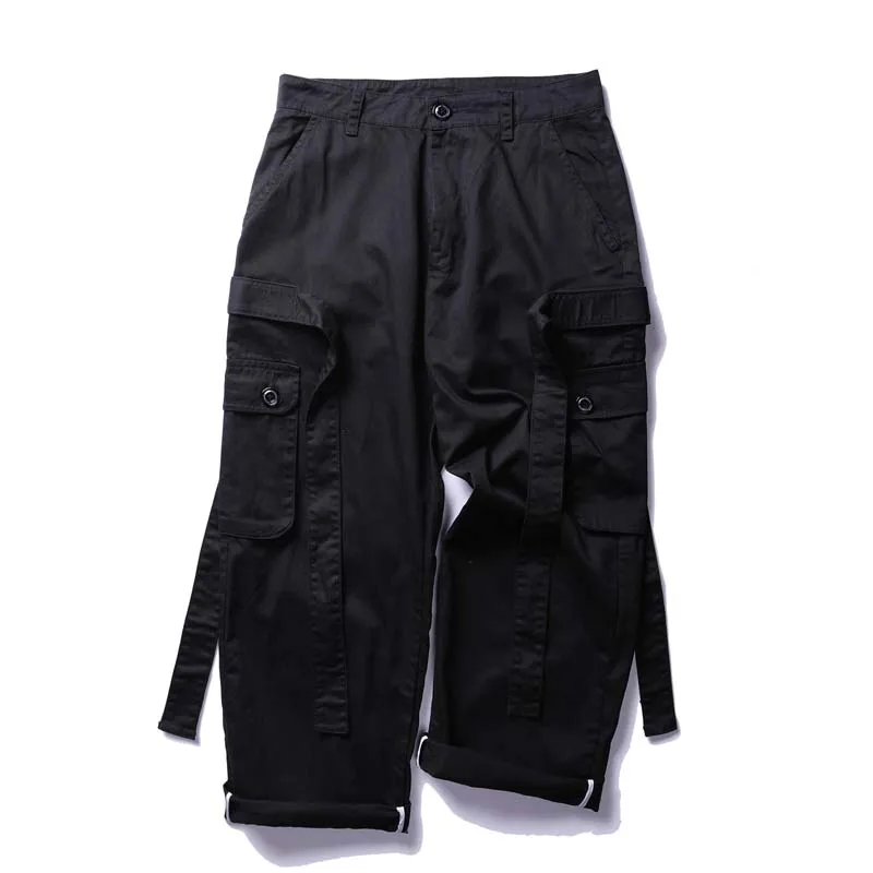 UNCLEDONJM ленты мульти карман брюки карго свободные мужские тактические уличные