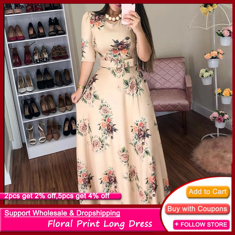 Женское летнее платье 2021 Повседневное с рукавом до локтя размера плюс 4XL длинное