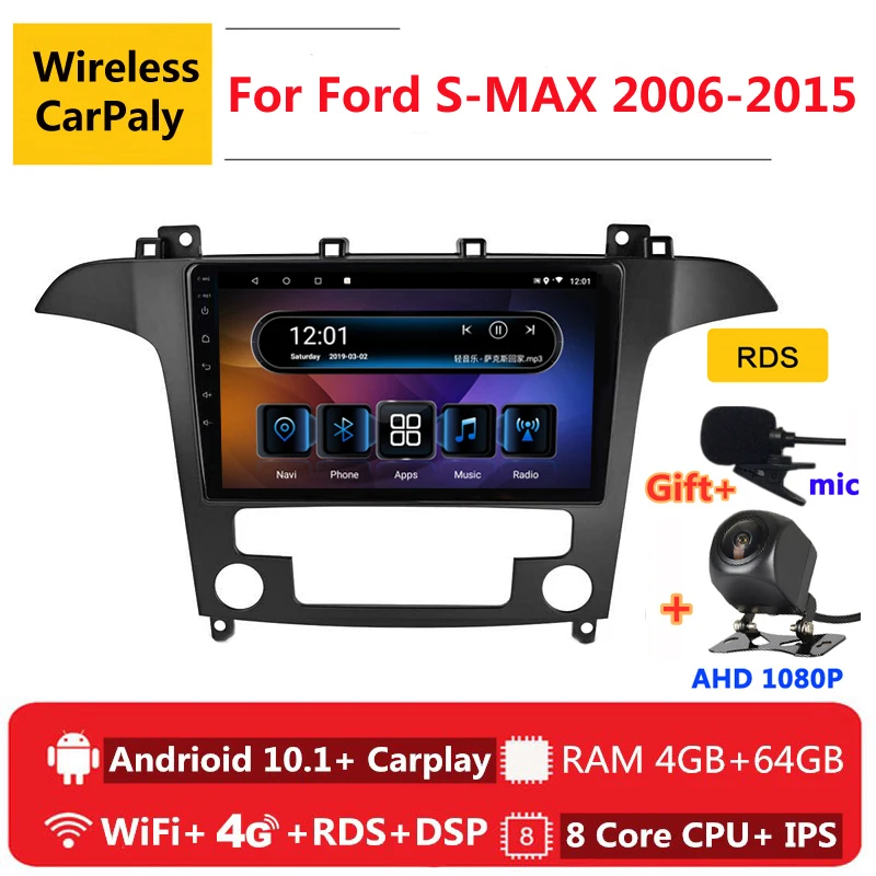 2 din 8 ядер android 10 автомобильное радио авто стерео для Ford S MAX 1 2006 2007 2008 2015 навигация