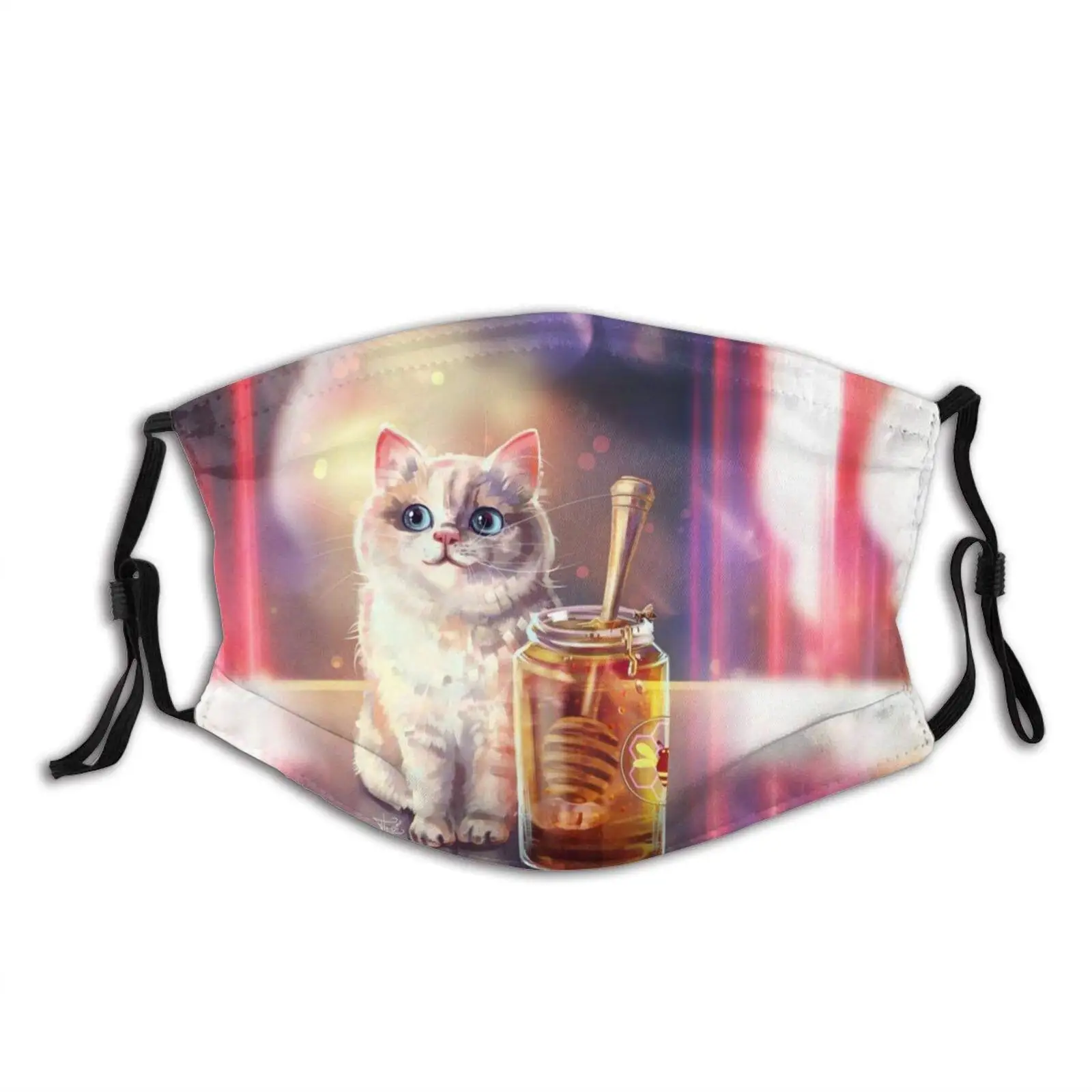 

Beautiful Cat Animal Print Washable Seamless Face Mask Bandana Balaclava Breathable Reusable with 2 Filter for Adult Women Men &