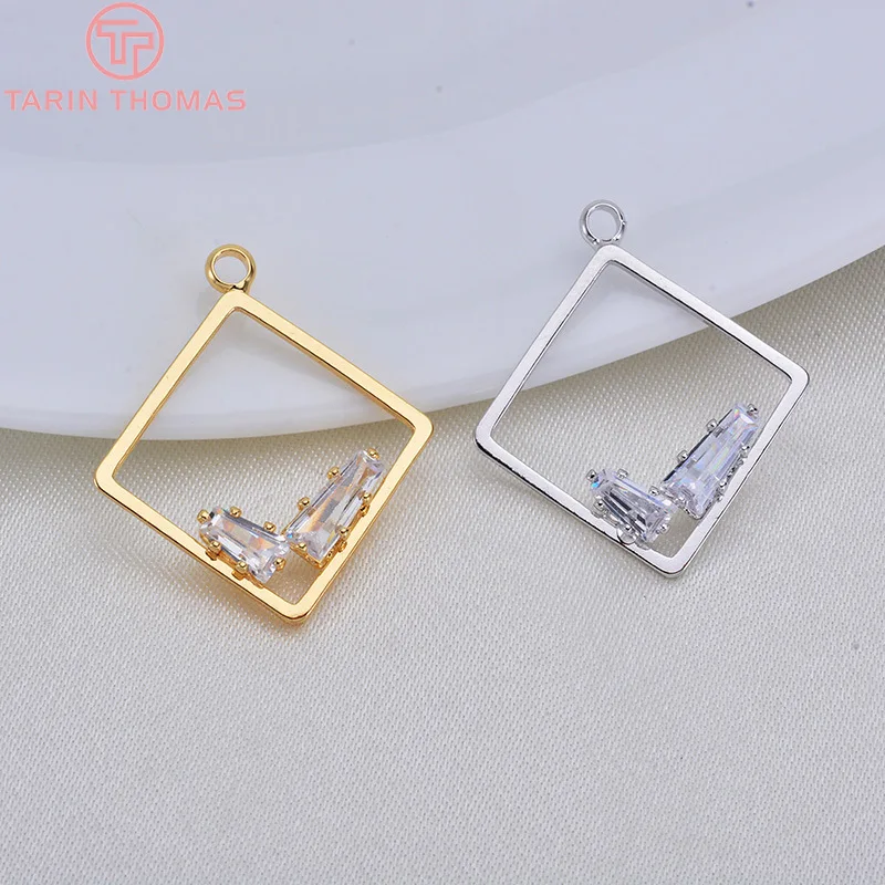 

(600)6PCS 16MM 24K Gold Color Plated Brass with Zircon Square Charms Pendants High Quality DIY Jewelry Making Findings