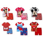 Футболка с мультяшным изображением Человека-паука и Микки, спальные костюмы для девочек, пижамные комплекты, детский летний хлопковый костюм с коротким рукавом и героем