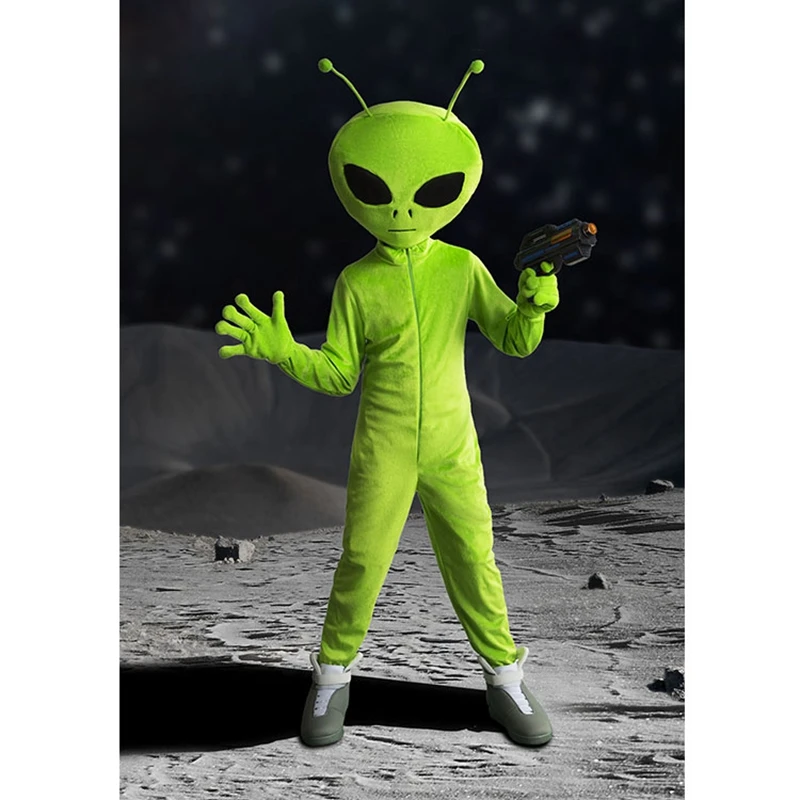 

Green Alien Kids Adult Fancy Dress Space Martian Halloween Science Fiction Kids Costume Outfit for Boys Men