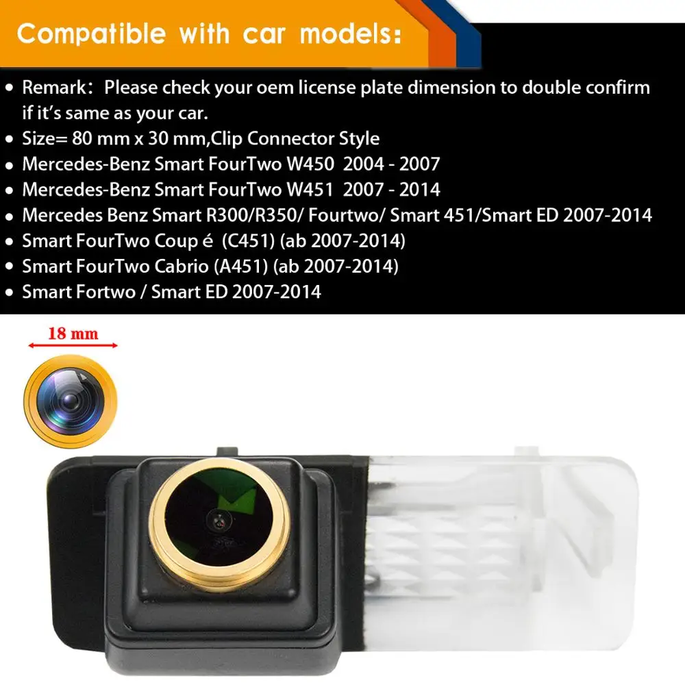 Золотая Автомобильная камера заднего вида Misayaee для Mercedes Fortwo Smart ED 451 fortwo 2007-2014 |