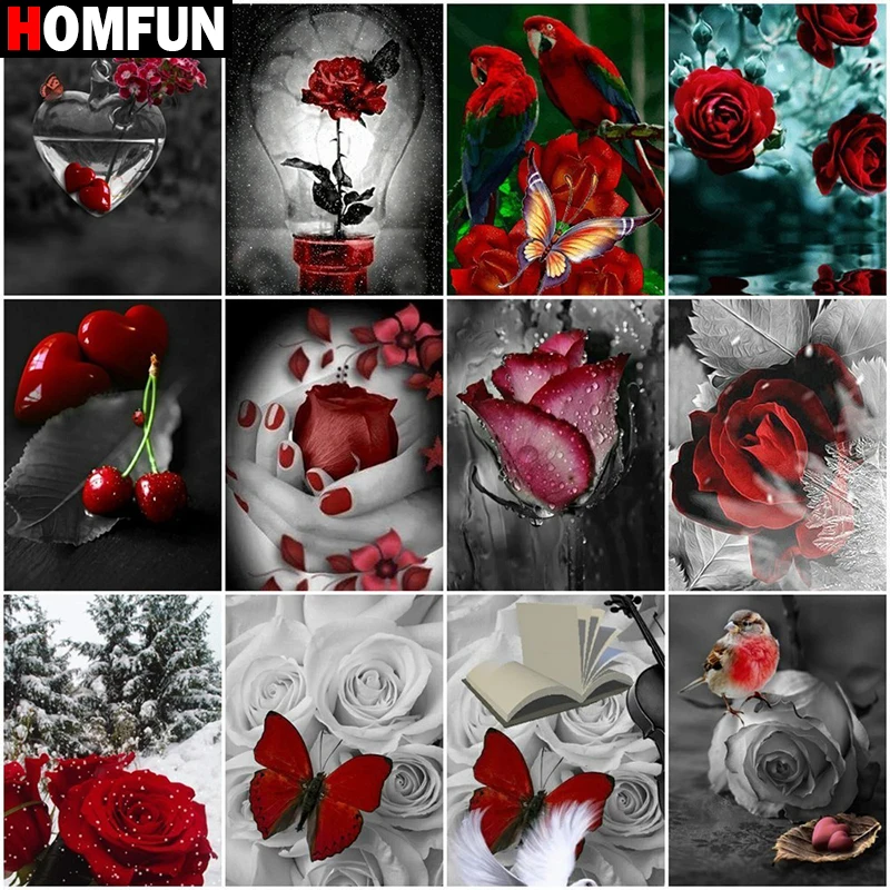 Алмазная 5D Вышивка HOMFUN Цветочный пейзаж розы полноразмерная круглая/квадратная
