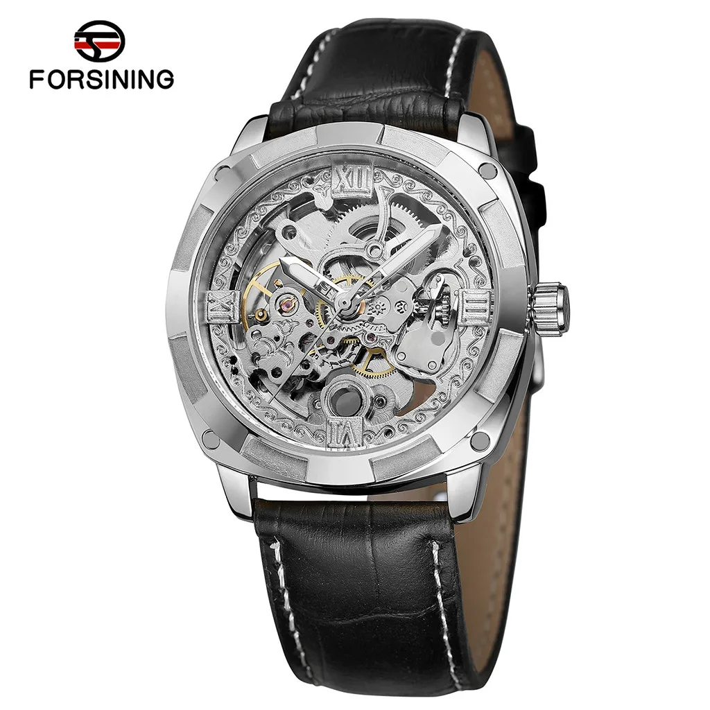 

Relojes Para Hombre Hollow Automatic Mechanical Watch Waterproof Leather Business Mechanical Watch Mens Watch RelÃ³gio