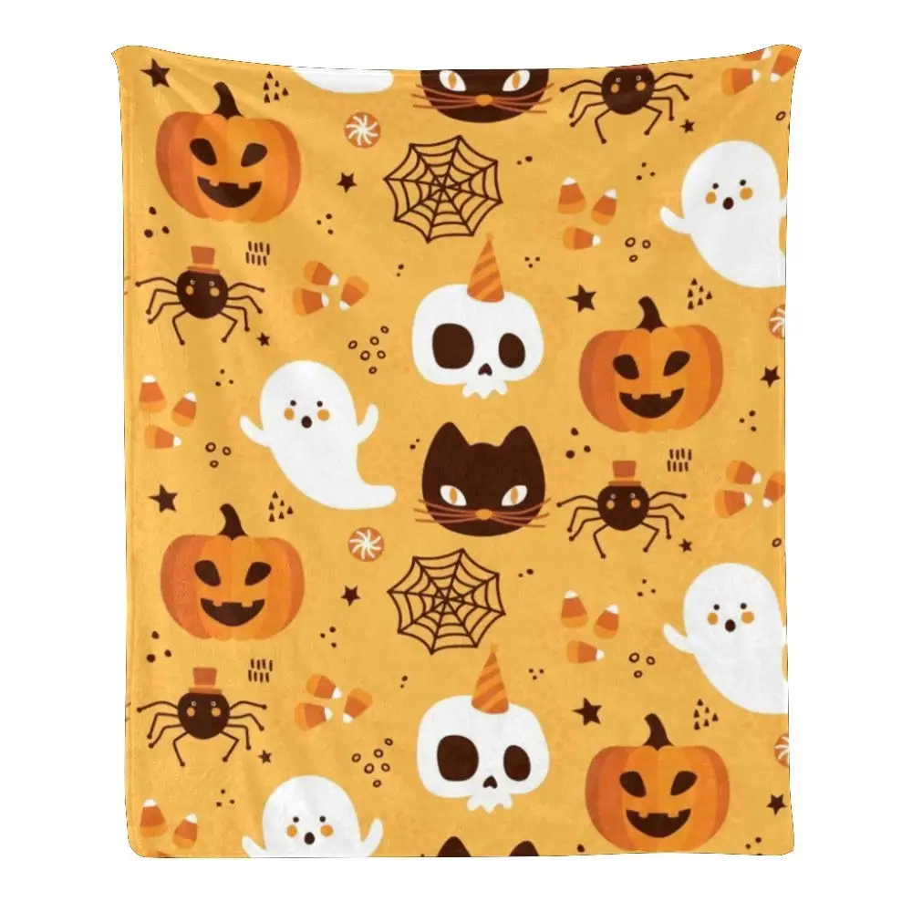 

Супермягкое Флисовое одеяло на заказ, покрывало для дивана, кровати, подарка, Хэллоуина, тыквы, призрака, черепа, кошки (50x60 дюймов)