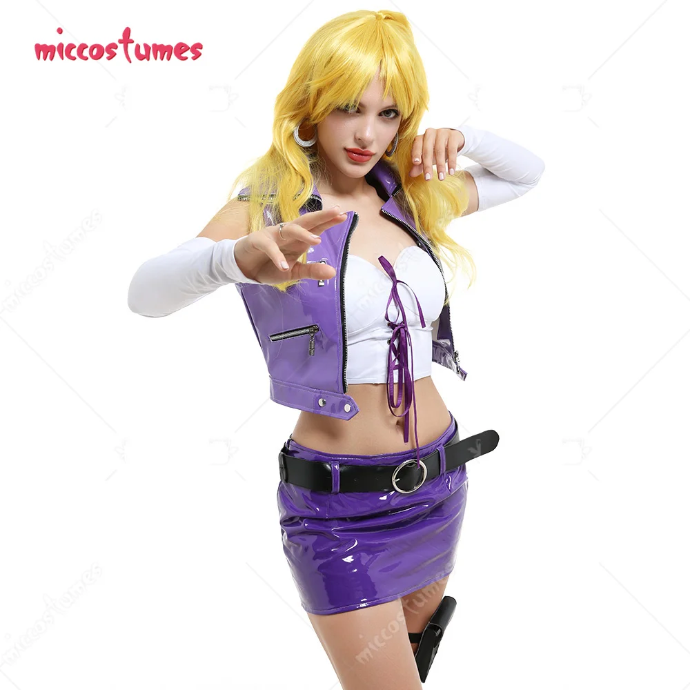 

Mai Valentine Sleeveless Vest Coat and Skirt Cosplay Costume Outfit with Top Gloves Belt Earrings Leg Pocket