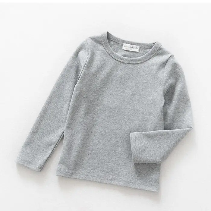 

2021 Solid color round neck Children boys girls Baby kids long sleeve T-shirts kids casual tops tees P2057